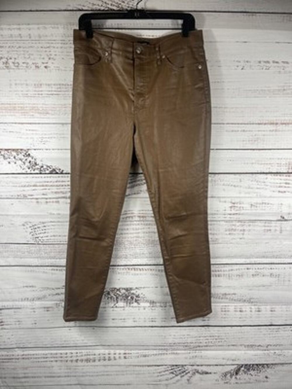 Express Jeans Womens 12R Brown High Rise Skinny Coated Stretch Denim Pants